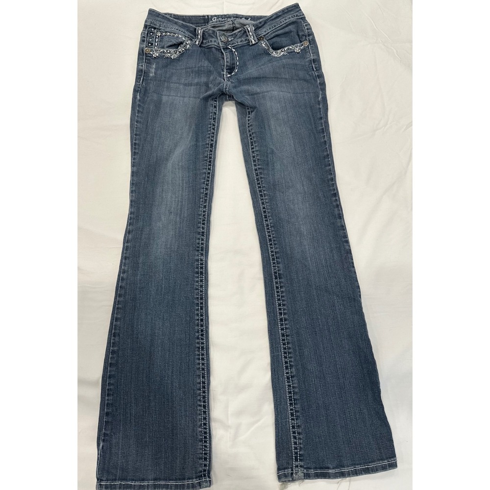 Grace in LA Embellished Bootcut Jeans Medium Wash Blue Rhinestone Studded